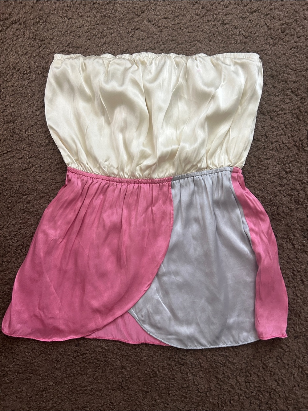 Colorblock Silk Strapless Dress Top - Cream, Pink & Silver